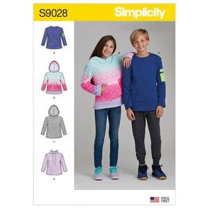 Simplicity‎ S9028 R10714 Sewing Pattern Knit Tops Child Sizes 8-16 Hoodie Pocket